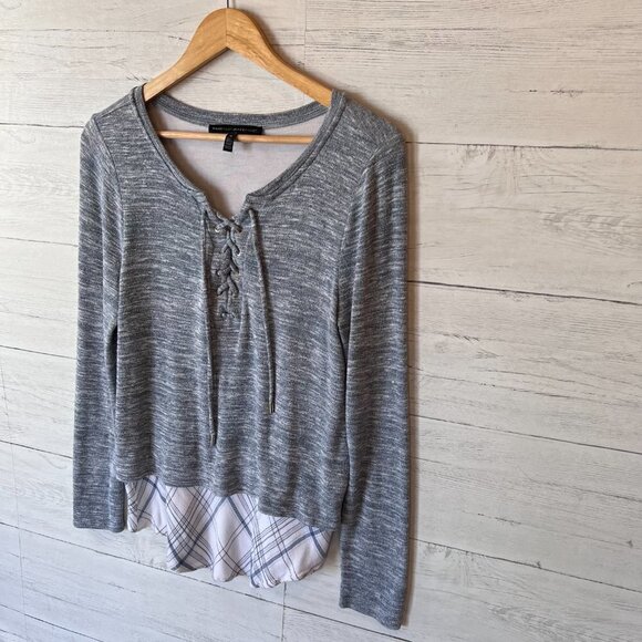 White House Black Market Top Womens Size Medium Petite Plaid Hem Knit Pullover - Picture 6 of 14